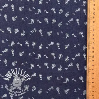 JEANS STRETCH Small retro flowers dark blue