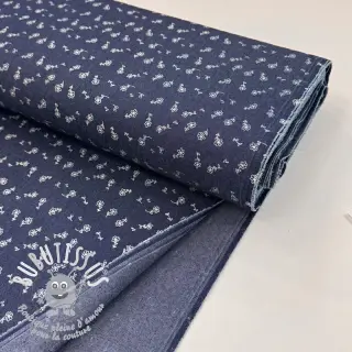 JEANS STRETCH Small retro flowers dark blue