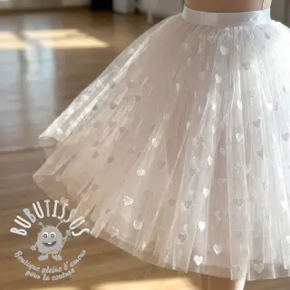 Tulle pour jupe tutu Flock shiny hearts offwhite