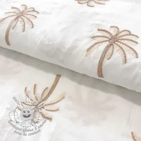 Tissu coton VOILE EMBROIDERY Palm cream