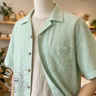 Tissu mélange lin et cotton Stripe dark green