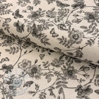 Tissu déco Linenlook Painting flowers black digital print