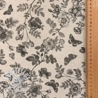 Tissu déco Linenlook Painting flowers black digital print