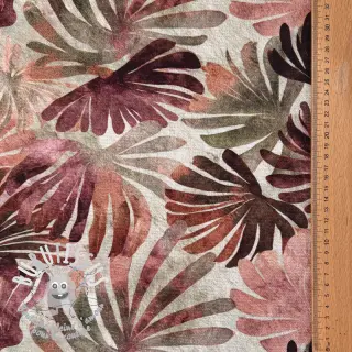 Tissu déco SLUB Leaves burgundy digital print