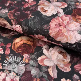 Tissu déco SLUB Bouquet burgundy digital print
