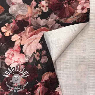 Tissu déco SLUB Bouquet burgundy digital print