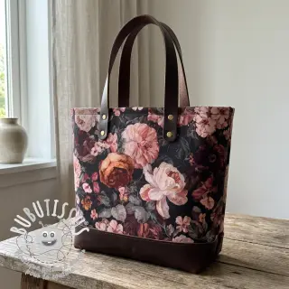 Tissu déco SLUB Bouquet burgundy digital print