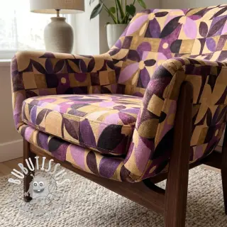 Tissu déco SLUB Abstract flowie aubergine digital print