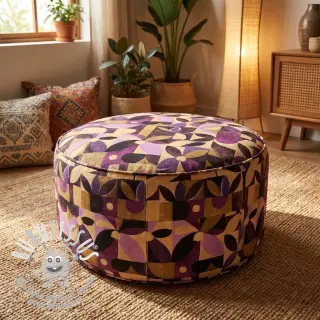 Tissu déco SLUB Abstract flowie aubergine digital print