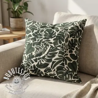 Tissu déco Big leaves grey digital print
