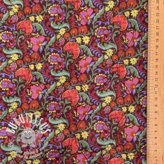 Tissu coton VOILE STEPPED Paisley flowers brown digital print