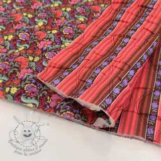 Tissu coton VOILE STEPPED Paisley flowers brown digital print