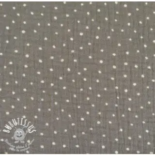 Tissu double gaze/mousseline Dots grey/white