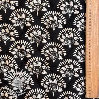Tissu coton VOILE STEPPED Bouquet flowers balck digital print