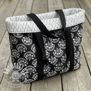 Tissu coton VOILE STEPPED Bouquet flowers balck digital print
