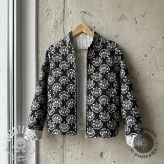 Tissu coton VOILE STEPPED Bouquet flowers black digital print