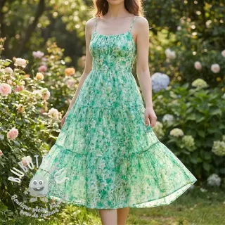 Tissu coton EMBROIDERY Viola green digital print