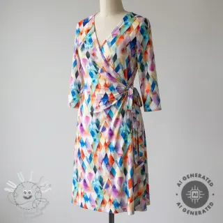 Tissu coton SATIN STRETCH Irregular diamonds design B