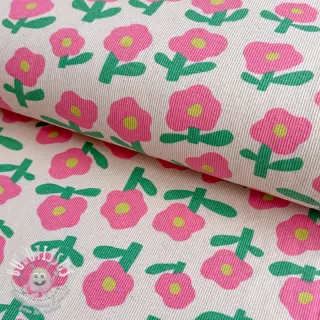 Jersey RIB JENNIFER BOURON Flowers natural pink ORGANIC