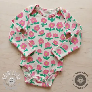 Jersey RIB JENNIFER BOURON Flowers natural pink ORGANIC
