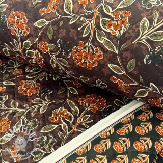 Velours  VELVET QUILT Flowers leaves dark brown