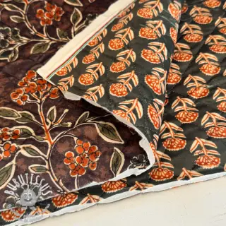 Velours  VELVET QUILT Flowers leaves dark brown