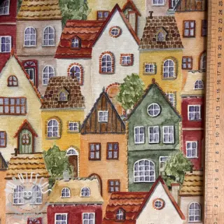 Tissu déco premium Rustic village house digital print