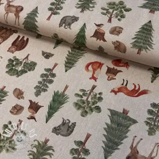Tissu déco Linenlook Wildwood animal scene digital print