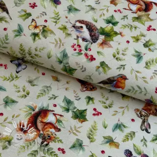 Tissu déco premium Animal forest dream beige digital print