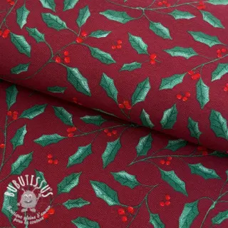 Tissu déco premium Holly Branch Xmas wine