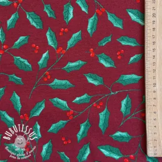 Tissu déco premium Holly Branch Xmas wine