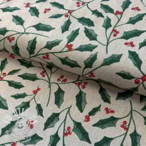Tissu déco Linenlook Holly branch Xmas