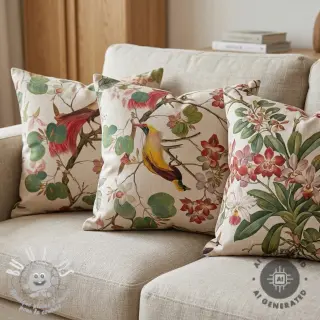Tissu déco Linenlook Orchid paradise bird digital print