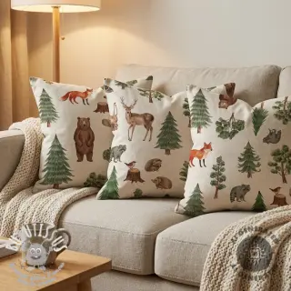 Tissu déco Linenlook Wildwood animal scene digital print