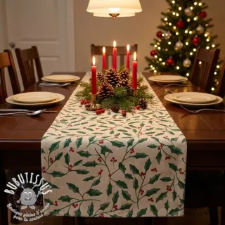 Tissu déco Linenlook Holly branch Xmas
