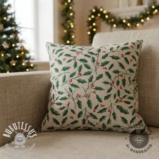 Tissu déco Linenlook Holly branch Xmas