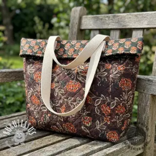 Velours  VELVET QUILT Flowers leaves dark brown