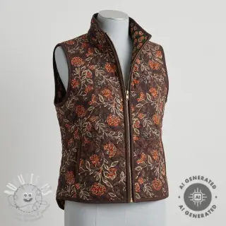 Velours  VELVET QUILT Flowers leaves dark brown