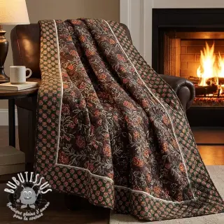 Velours  VELVET QUILT Flowers leaves dark brown