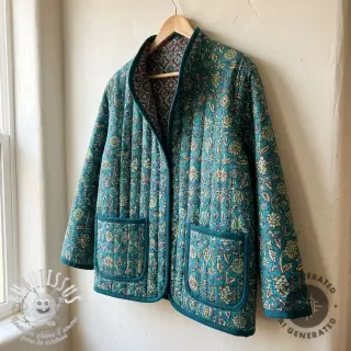 Velours  VELVET QUILT Flowers abstract petrol