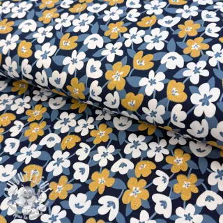 Jersey GLITTER Flowers navy
