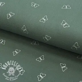 Tissu velours cotelé fin GLITTER Butterflies sage
