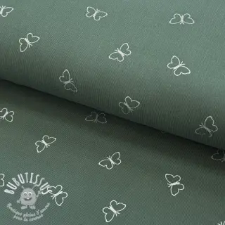 Tissu velours cotelé fin GLITTER Butterflies sage