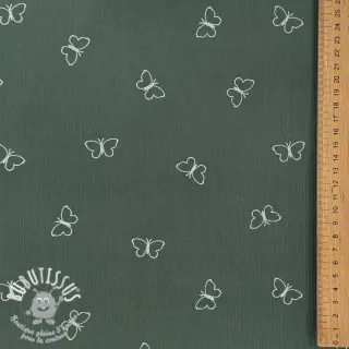 Tissu velours cotelé fin GLITTER Butterflies sage