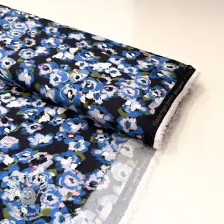Viscose POPLIN STRETCH Painted flowers navy digital print