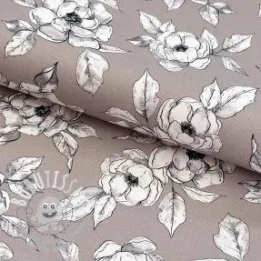 Tissu déco Flowers taupe digital print