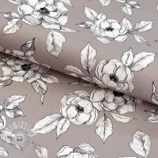 Tissu déco Flowers taupe digital print