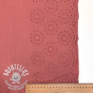 Tissu double gaze/mousseline 1-side border blush