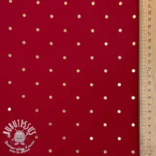 Tissu velours cotelé fin FOIL GOLD Dot red