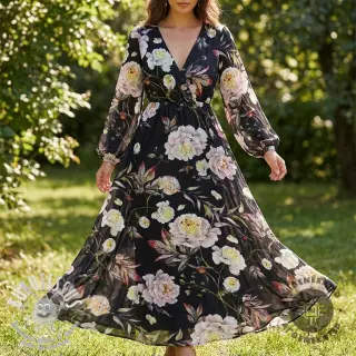 Tissus pour femmes MAGNOLIA STRETCH Flowers bouquet black